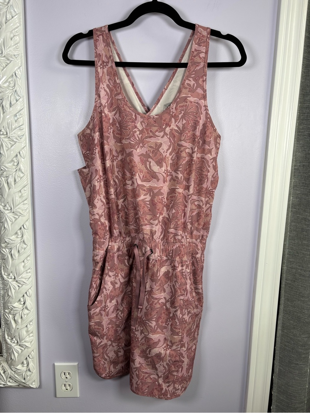 Patagonia Rose Pink Sporty Floral Criss Cross Back Tank Dress w/ Pockets Size S